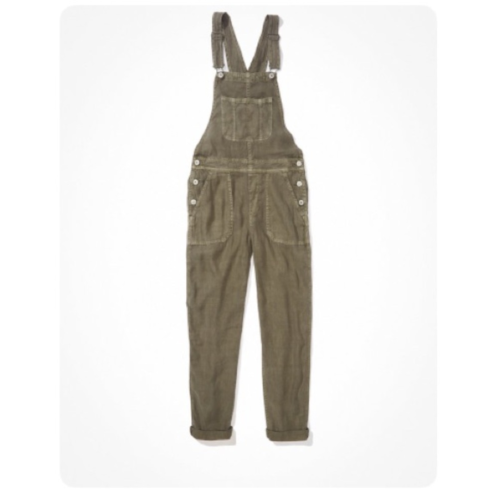 American Eagle Women Tomgirl Woven Overall Light Green